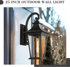 Emliviar 25 Inch Exterior Lighting Fixture, Black Outside Lights for House, Outdoor Wall Lantern with Water Ripple Glass, XE220B-SW BK