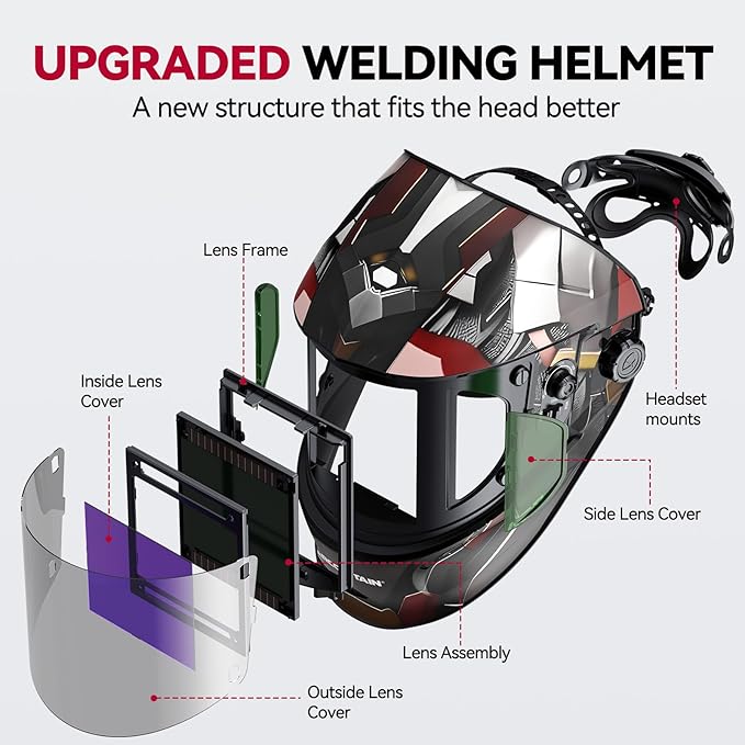 ARCCAPTAIN Auto Darkening Welding Helmet with Side View, 180° Panoramic View, 1/1/1/1 True Color Large Viewing Welding Hood with 4 Arc Sensor Solar Powered, Wide Shade 4/5-9/9-13 for TIG MIG ARC CUT