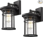 Outdoor Wall Sconces, Exterior Lantern Lighting Fixture, Mounted Lights for Patio, Porch, Garden, Balcony (Black, 12" H-2Pack)