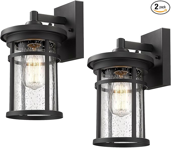 Outdoor Wall Sconces, Exterior Lantern Lighting Fixture, Mounted Lights for Patio, Porch, Garden, Balcony (Black, 12" H-2Pack)