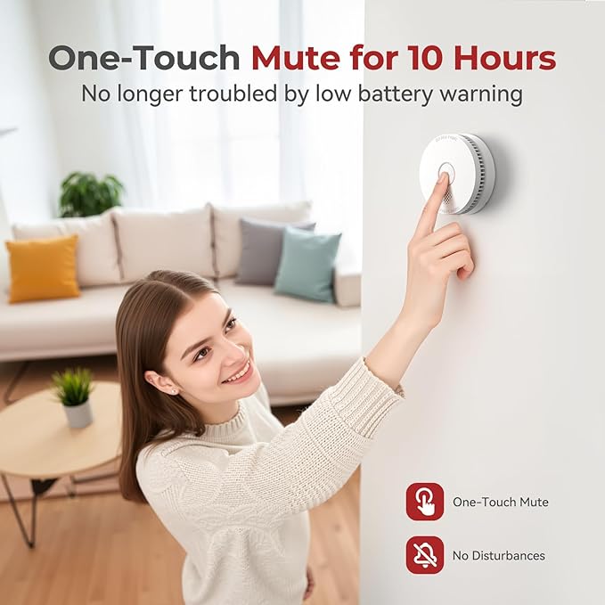 SITERLINK Smoke Detectors,UL217-9th Listed Smoke Alarms with Replaceable Battery,Photoelectric Sensor Smoke Detector with Test-Silence Button,Fire Detectors for Home,House,GS509A 8-Pack