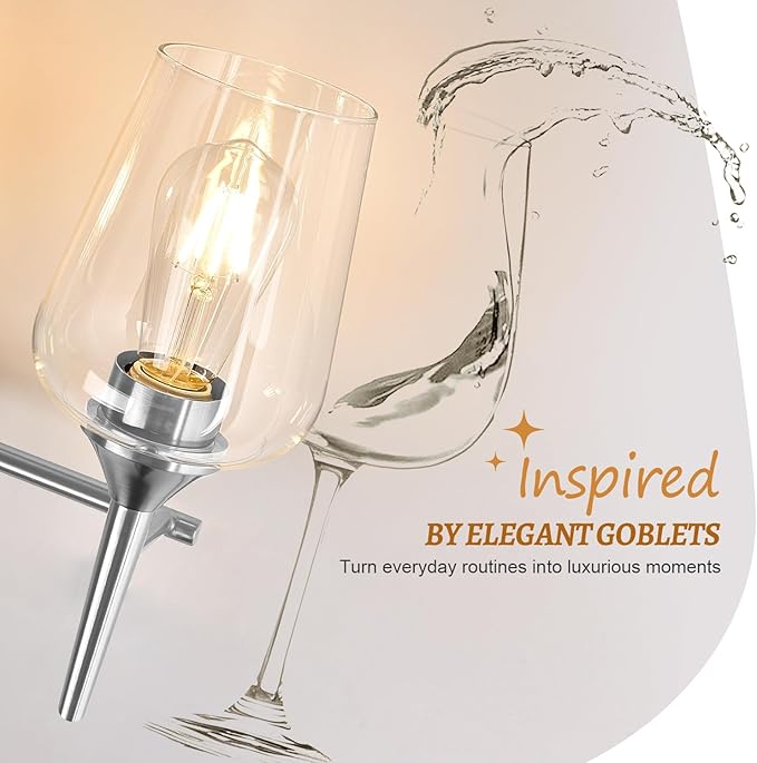 3-Light Bathroom Light Fixtures, 19.5 in Brushed Nickle Vanity Lights for Bathroom with Clear Glass, Bathroom Lighting Fixtures Over Mirror, Modern Wall lamp for Cabinet Hallway