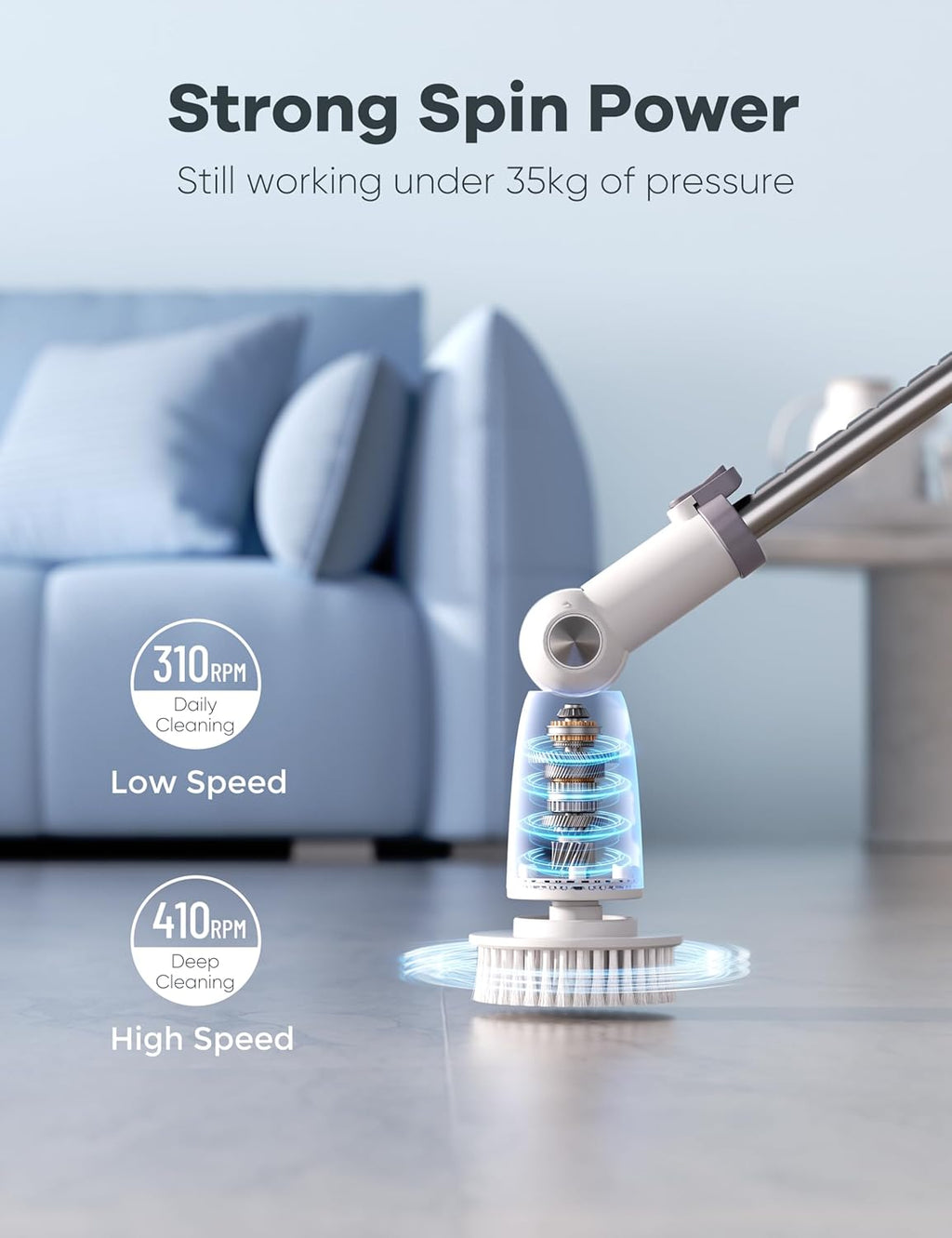 Electric Spin Scrubber,Floor Shower Scrubber with Long Handle Power Scrubber Dual Speeds,Cleaning Brush Cordless Scrub Brush with 3 Adjustable Angles,8 Brush Heads for Bathroom,Tile
