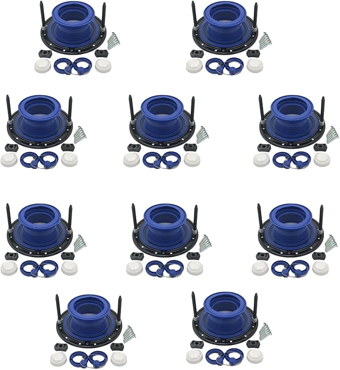 One N Done Toilet Flange Repair Kit - Toilet Kit For Low or Broken Flange. Toilet Wax Ring Replacement Kit W/Toilet Flange Extender Kit, Easy Toilet Bolts, & Toilet Caps For Bottom of Toilet. 10X