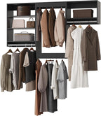 Modular Closet System, 72" Wide Closet Organizer System with Hanging Shelving , Wood Tower Closet Storage for Walk In Closets, Wall Mounted Wardrobe Organizer Kit System, Bedroom, Black