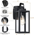 Pia Ricco Outdoor Porch Lights with GFCI Outlet, Matte Black Outside Wall Lantern with Clear Glass Shade, Waterproof Wall Mount Lighting Fixture, Exterior Sconce for House Patio Garage, ETL Listed