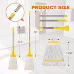 Professional Commercial Heavy Duty Mop,Clip Type Mop with 48" Long Handle,Cotton Wet Industrial Mops for Floor Cleaning,Home,Kitchen,Office,Garage and Concrete Tile Floor