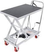 VEVOR Hydraulic Lift Table Cart, 500lbs Load Capacity 28.5 Inch Lifting Height, Manual Single Scissor Lift Table with 4 Wheels and Non-Slip Pad, Hydraulic Scissor Cart for Material Handling, Gray