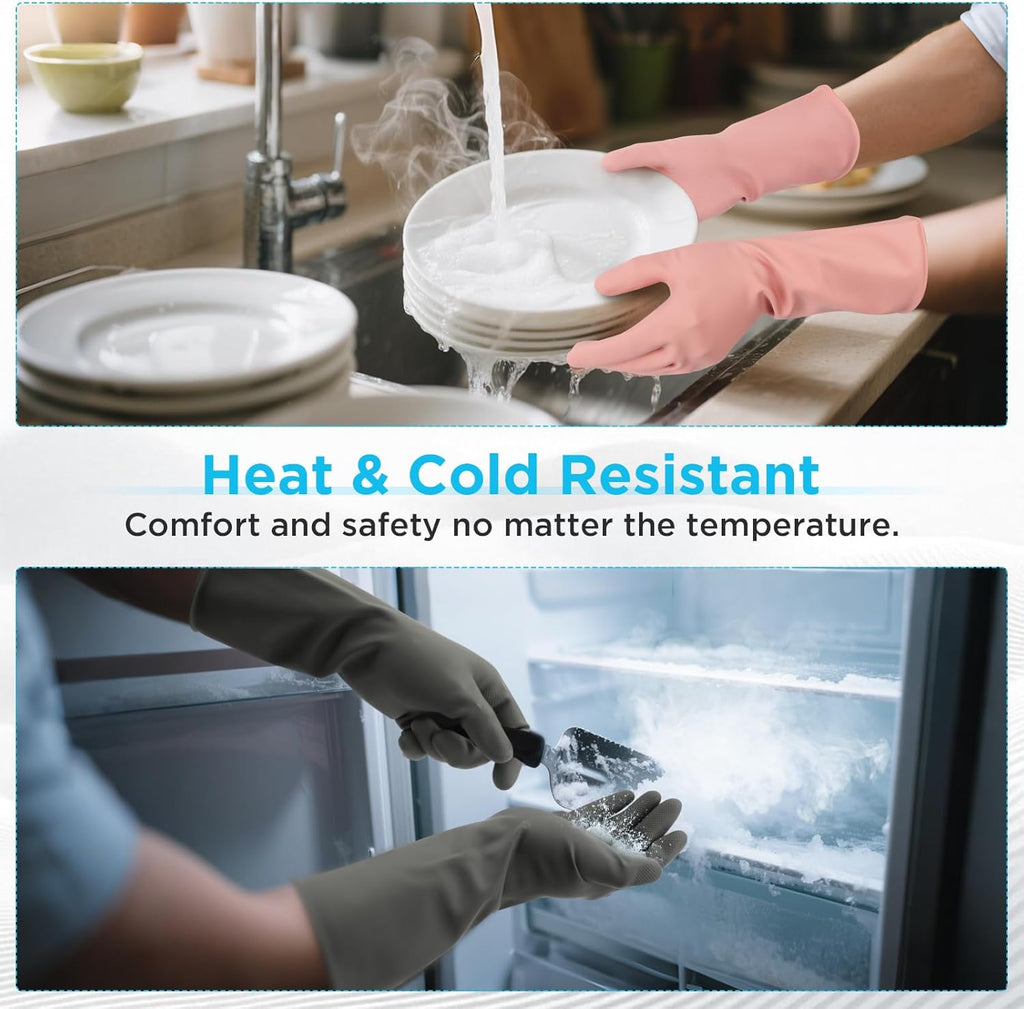 2 Pairs Household Gloves for Cleaning Rubber Dishwashing Gloves Reusable No-slip Water Resistant Medium for Women and Men（Pink+Grey）