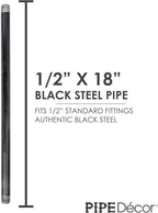 PIPE DÉCOR 1/2” x 18” Malleable Cast Iron Pipe, Pre Cut Connectors, Industrial Steel Grey Fits Standard Half Inch Black Threaded Pipes Nipples and Fittings, Build Vintage DIY Furniture, 6 Pack