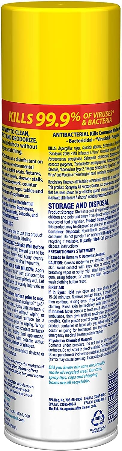 Sprayway Foaming Action All Purpose Cleaner and Disinfectant, Lemon Scent, 19 oz, (SW5014R)