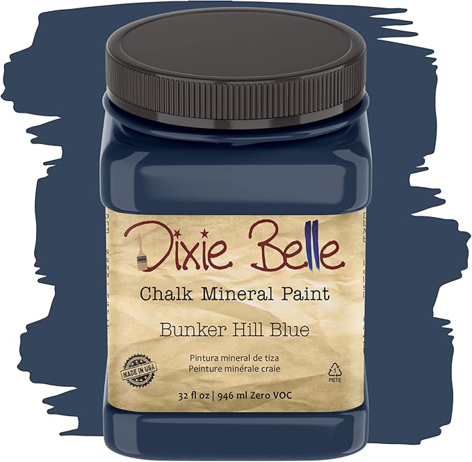 Dixie Belle Paint Company Chalk Finish Furniture Paint - Bunker Hill (32oz) - Matte Indigo Blue Chic Chalk Mineral DIY Furniture Paint