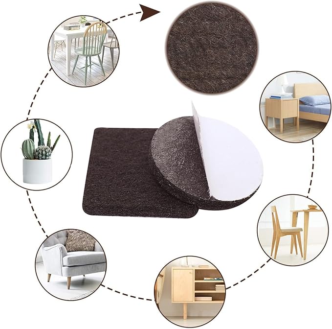 Yelanon Felt Furniture Pads -60 Pcs Premium Felt Pads for Chair Legs Furniture, Floor Protectors for Hardwood Floors, Brown