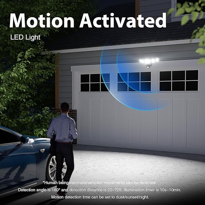 Onforu 120W 12000LM LED Security Lights Motion Sensor Outdoor, Dusk to Dawn Flood Lighting, 5 Heads 360° Wide Angle Illumination, 6500K IP65 Waterproof Hardwired Floodlight Motion Detection (Black)