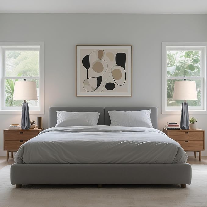 WIHTU 3 Color Temperature Table Lamps Set of 2, 27'' Grey Modern Table Lamp for Living Room, Beside Lamp with Linen Shade, Resin Desk Lamp for Nightstands Bedroom Decor (2 Bulbs Included)