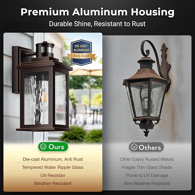 VIANIS Motion Sensor Outdoor Light Fixture, 2 Pack Oil-Rubbed Bronze, Adjustable Sensitivity Outdoor Wall Lights, Anti-Rust Aluminum Waterproof Outdoor Lanterns for Porch, Front Door, Entrance