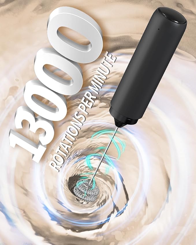 CIRCLE JOY Rechargeable Milk Frother Hanheld, Dual Spring Whisk Electric Coffee Frother, Portable Hand Frother Wand Drink Mixer for Matcha Lattes Cappuccino, Kitchen Gifts, Black
