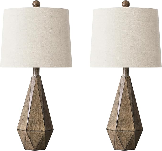 PoKat 23'' Farmhouse Table Lamps Set of 2, Brown Rustic Lamps for Living Room Bedroom Night Stands, Bedside Nightstands Living Room Table Lamps for End Side Table, Dark Wood Grain