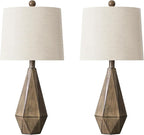 PoKat 23'' Farmhouse Table Lamps Set of 2, Brown Rustic Lamps for Living Room Bedroom Night Stands, Bedside Nightstands Living Room Table Lamps for End Side Table, Dark Wood Grain