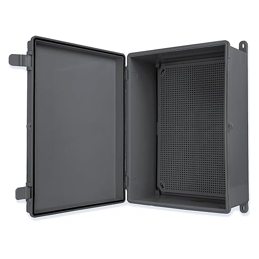Iron Forge Cable Waterproof Junction Box - Outdoor Enclosure - Boxes with Mounting Plate, Wall Brackets, Hinged Black Panel Cover - IP65-15x11x6 Inch