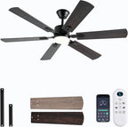 56inch Ceiling Fans with Lights and Remote/App Control, Dimmable LED, Reversible DC Motor, Noiseless, 6 Double-side blades, Modern Low Profile Ceiling Fan for Indoor/Outdoor Use (Brown)