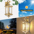 Large Dusk to Dawn Golden Outdoor Sconces 2-Pack, Anti-Rust Aluminum Brass Outdoor Light Fixtures Enclosed Bottom Exterior Lighting Wall Scones IP65 Waterproof Outside Wall Lanterns