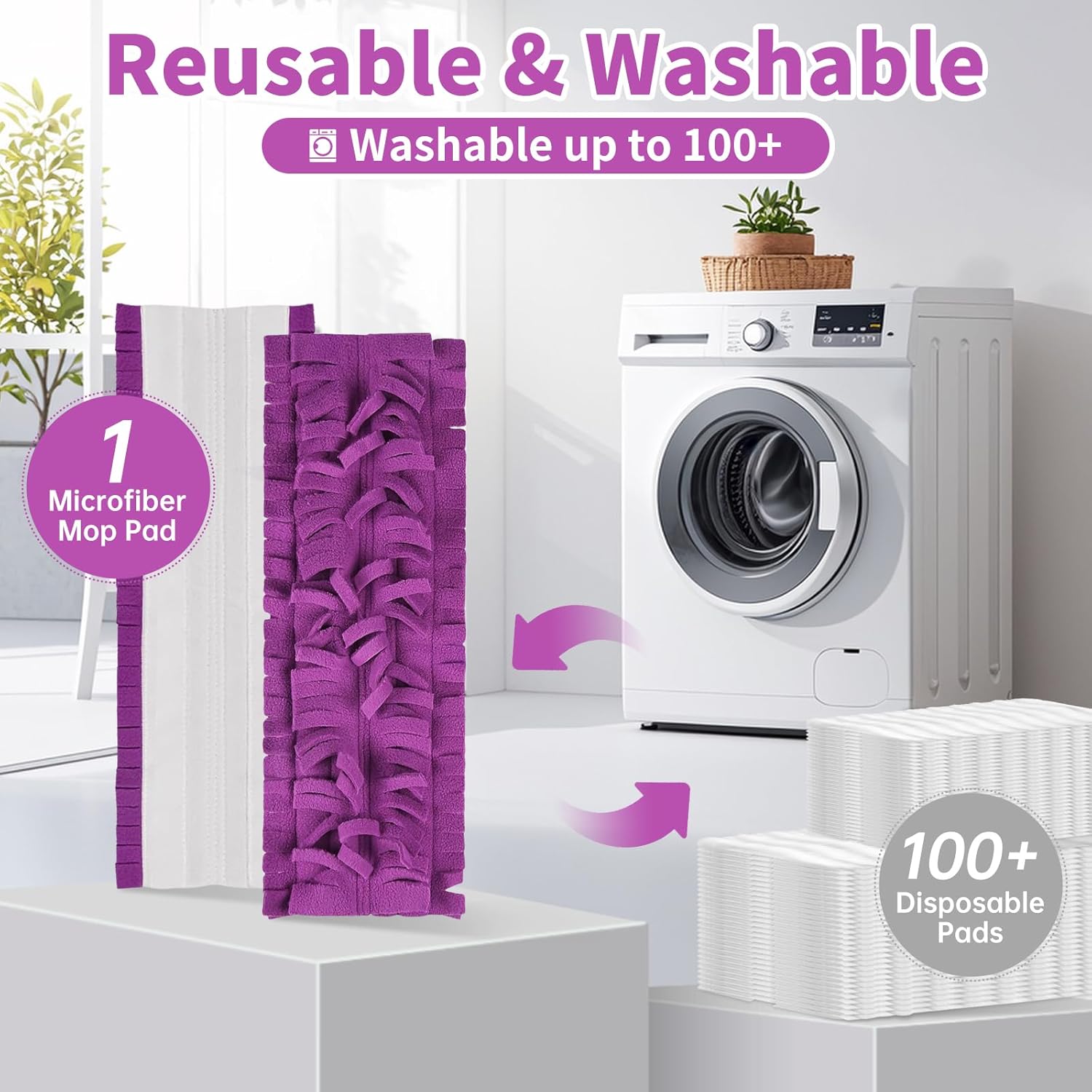 8 Pack Mop Refill Pads for Swiffer PowerMop Multi-Surface Mop and PowerMop Wood Mop, Washable & Reusable Replacement Microfiber Mopping Pads (8 Purple)