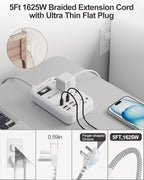 45W USB C Travel Power Strip- PD 45W Fast Charging Station with 6 USB(2 USB C) Ports and 4 Outlets,5Ft Flat Plug Braided Extension Cord Surge Protector for MacBook Laptops iPad Pro iPhone Samsung 13A
