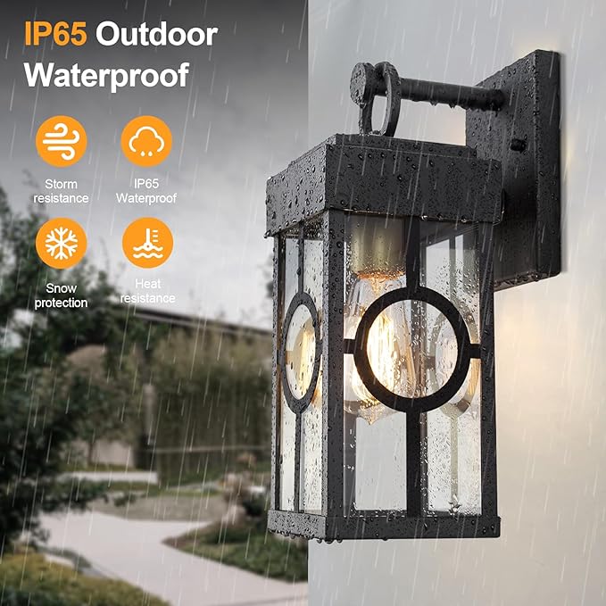 ALVIME Outdoor Wall Light Fixtures, Exterior Wall Lanterns, Waterproof Patio Sconce, Porch Outside Lights for House, Entryway, Front Door, Backyard, Garage, E26 Base&High Strength Clear Glass