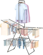 Bigzzia Clothes Drying Rack Foldable, 68.9Inch High Hanger Laundry Drying Rack with 4 Height-Adjustable Wings, Lightweight and Space Saving Clothes Airer for Apartments, Dorms, Camping