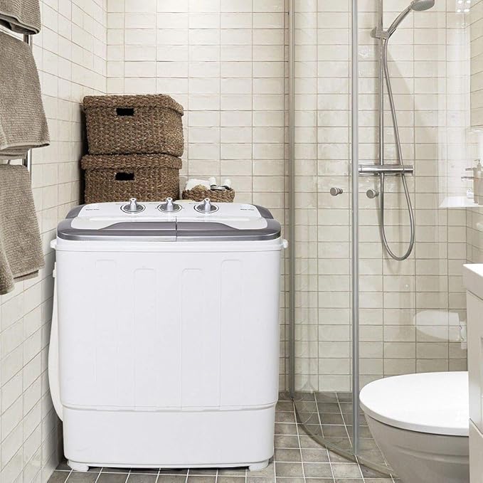 Giantex Portable Washing Machine, 13lbs Washer and Spinner Combo, Semi-Automatic Laundry Clothes Machine, Compact Twin Tub Mini Washer for Apartment Camping Dorms RV