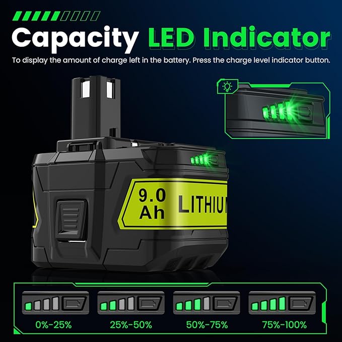 9.0Ah 18V P109 P108 P102 Replacement for Ryobi 18V Battery P103 P104 P105 P107 P106 18Volt ONE+ Lithium-Ion Cordless Power Tool Battery, 2Pack