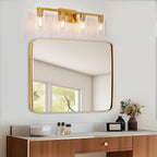 Brushed Gold Bathroom Light fixtures, Gold Vanity Light with Clear Glass Shades,Living Room Bedroom Hallway,Bathroom Lights Fixtures Over Mirror