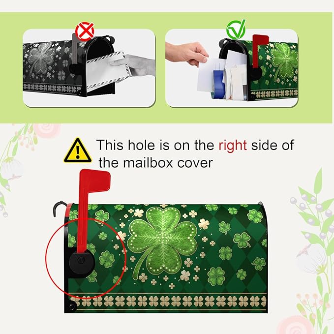 St Patrick's Day Mailbox Cover Magnetic Standard Size 18 X 21 Inch Green Shamrock Clovers Magnetic Mailbox Covers Spring Post Letter Box Cover Mailbox Wraps for Outside Garden Decor