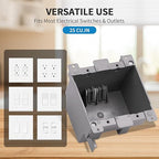 50 PK Old Work Electrical Outlet Box 2 Gang, 25 Cubic Inch Plastic Remodel Drywall Junction Boxes, ETL Listed to UL514C and UL263, Fire Rated for Two Hours