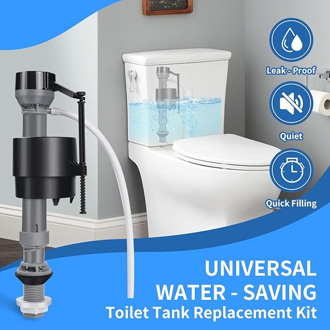 4 Pieces Adjustable Toilet Fill Valve Replacement Kit with Gloves, Quiet Toilet Flush Valve for Tank and Bowl, Universal Toilet Valve Replacement Set (8–13 in, G15/16")