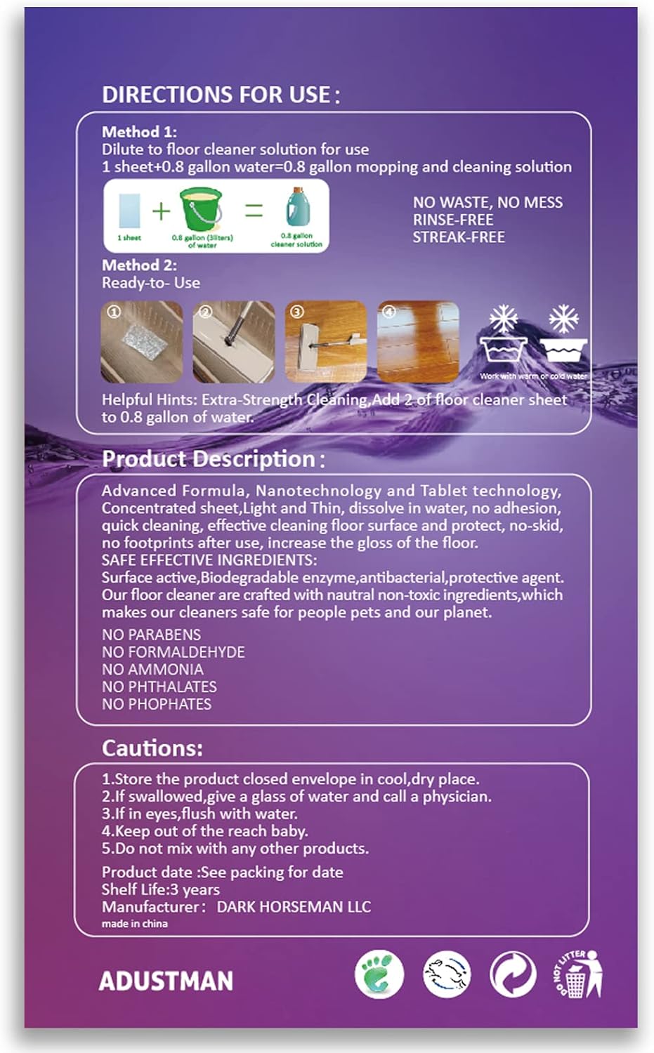 Eco Friendly Floor Cleaner Concentrated Biodegradable Cruelty-Free Hard-Surface Hardwood Laminate Vinyl LVT LVP Marble,Plastic Free Light-weight Refill Lavender 60 Sheets Perfect for Mop Buckets