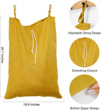 Linen Hanging Laundry Bag, Over The Door Laundry Hamper for Dirty Clothes, Drawstring Closure with Bottom Zipper, Turmeric