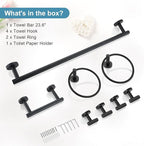TQKAG 8-Pieces Bathroom Hardware Set Matte Black SUS304 Stainless Steel Bath Towel Bar Set 23.6 Inch Round Bathroom Accessories Kit Wall Mounted