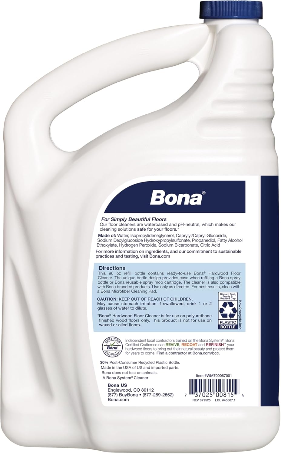 Bona Hardwood Floor Cleaner Refill - 96 fl oz - Unscented - Refill Spray Mops and Spray Bottles - Residue-Free Floor Cleaning Solution for Wood Floors