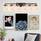 Modern 6-Light Bathroom Vanity Light Fixtures Over Mirror, Black Wall Lamp for Over Sink Bathroom，Farmhouse Wall Sconces with Clear Glass Shade for Bedroom,Living Room