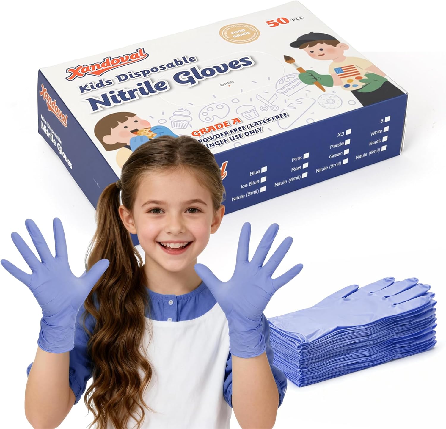 Kids Disposable Gloves, SmalNitrile Gloves for Cleaning, Cooking, Gardening