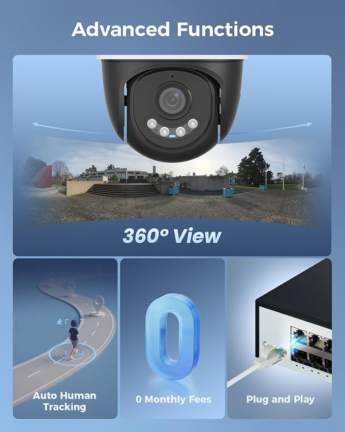 【360°View】 Hiseeu 12MP NVR 12 Pcs PoE PTZ Cameras, 350°Pan 90° Tilt，Auto Human Tracking, Human Vehicle Detect, 2 Way Audio, 7/24 Record&Playback，4TB HDD for Home Surveillance Outdoor Indoor