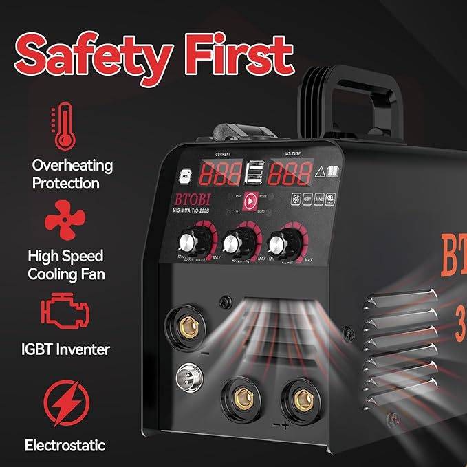 135Amp MIG/Lift TIG/Stick Welder, 3 in 1 IGBT Inverter Welding Machine, 110V Flux Core Welder with Large LED Digital Display, Synergic Control, Hot Start for DIY, Automotive and Home Repair