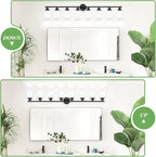 8-Light Vanity Lights, Black Bathroom Light Fixture with Striped Textured Milky White Glass Shade, Modern Vanity Lighting Fixture for Bathroom Wall Light Over Mirror, E26 Wall Sconce