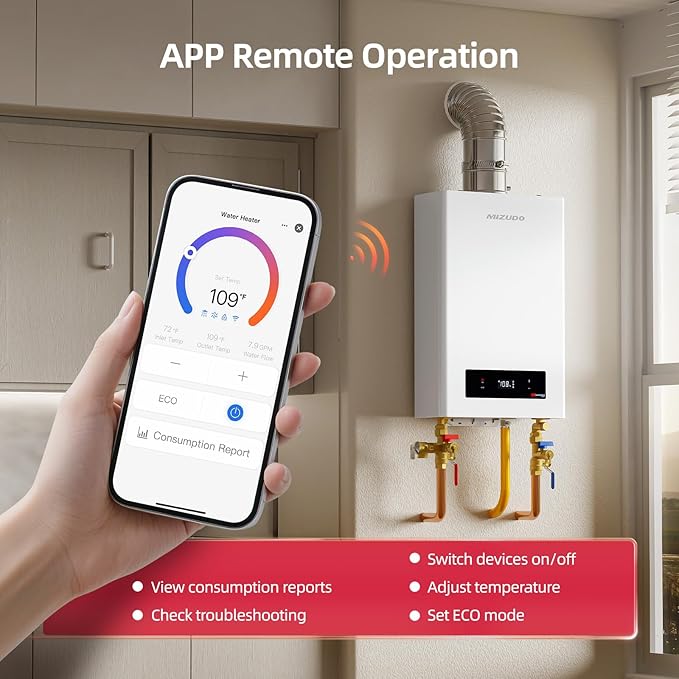 MIZUDO Natural Gas Tankless Water Heater Indoor Direct Vent, Max 7.9 GPM, 180,000 BTU, WiFi&APP Control CSA Certified Instant Hot On Demand Water Heater for Residential Whole House, Gen 3