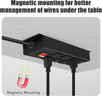 HHSOET Metal Magnetic Power Strip, 8 Outlet Mountable Socket, Wall Mount Heavy Duty Surge Protector, Catering for Your Every Need, Gaming Table Outlet with 10 FT Power Cord.(Black)