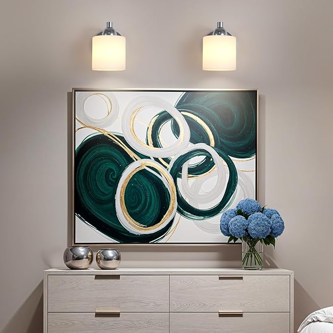 Polished Chrome Milk Glass Wall Sconces, 1 Pack Hardwired Indoor Wall Light Fixtures for Living Room, Hallway, Bedroom, Ceramic E26 Sockets (Bulbs Not Included)