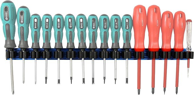 Magnetic Screwdriver Organizer, Aluminum Alloy Rail Tool Holder, Fits Up to 16 Screwdrivers (Blue)