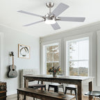52" Ceiling Fan with Lights and Remote - Low Profile Ceiling Fans with 5 Dual-Sided Blades and Reversible Motor, Indoor/Outdoor Ceiling Fan Lights for Modern Bedroom, Covered Patios, Nickel